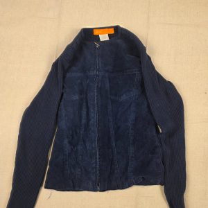 Cynthia Steffe Suede Front Knit Zip Jacket Women's S Navy Blue