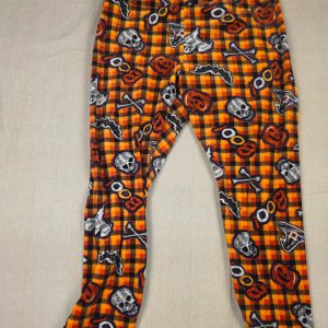 No Boundaries Halloween Plush Leggings Women's XXL Orange Skull Plaid