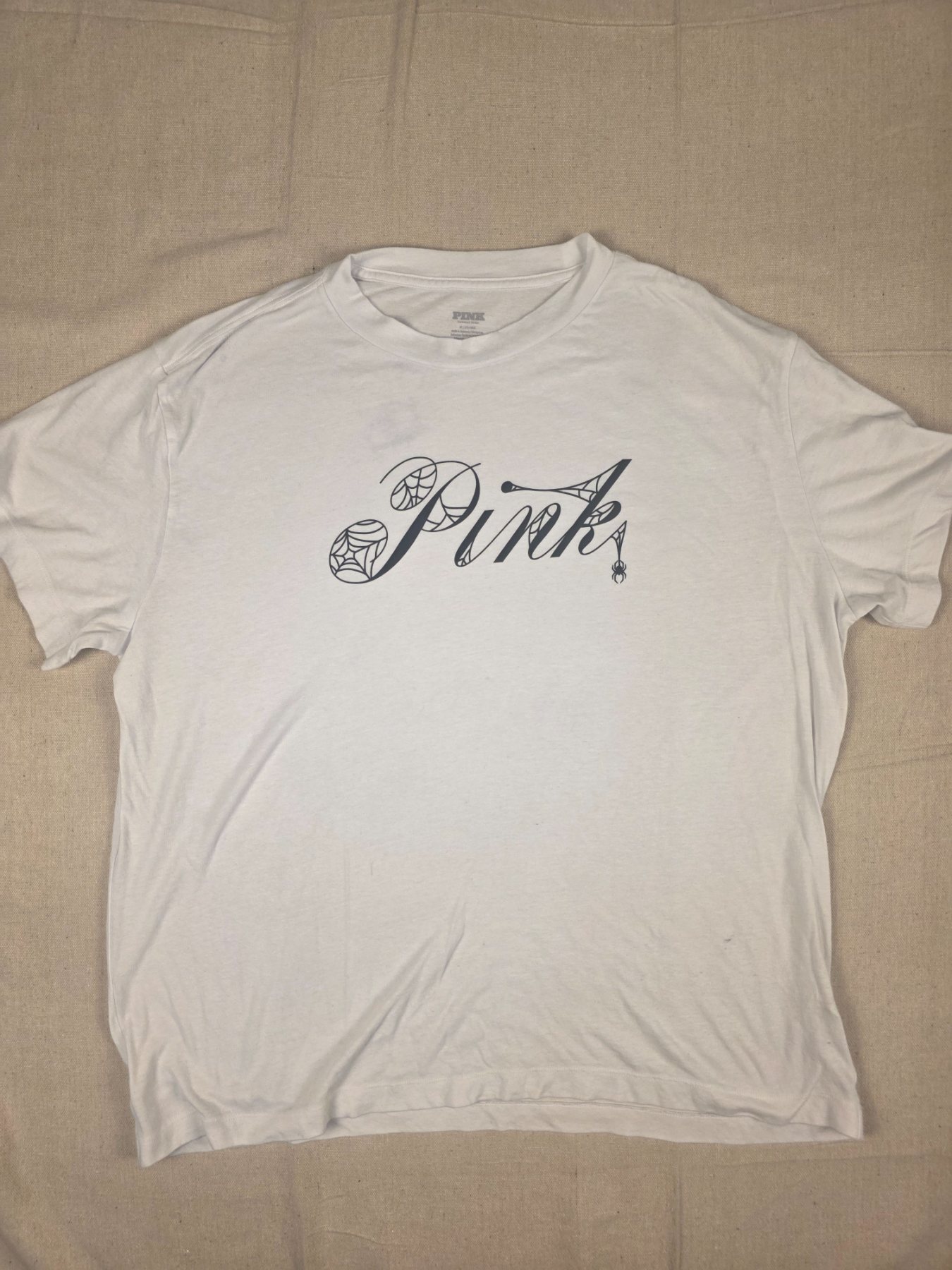 Victoria's Secret PINK Spiderweb Logo Graphic T-Shirt Women's M White