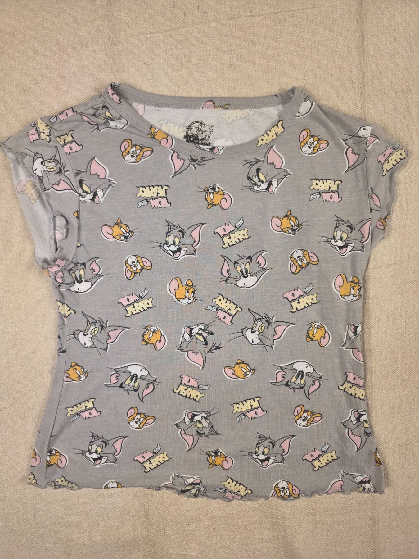 Tom & Jerry All Over Print Sleepwear T-Shirt Juniors XS Gray