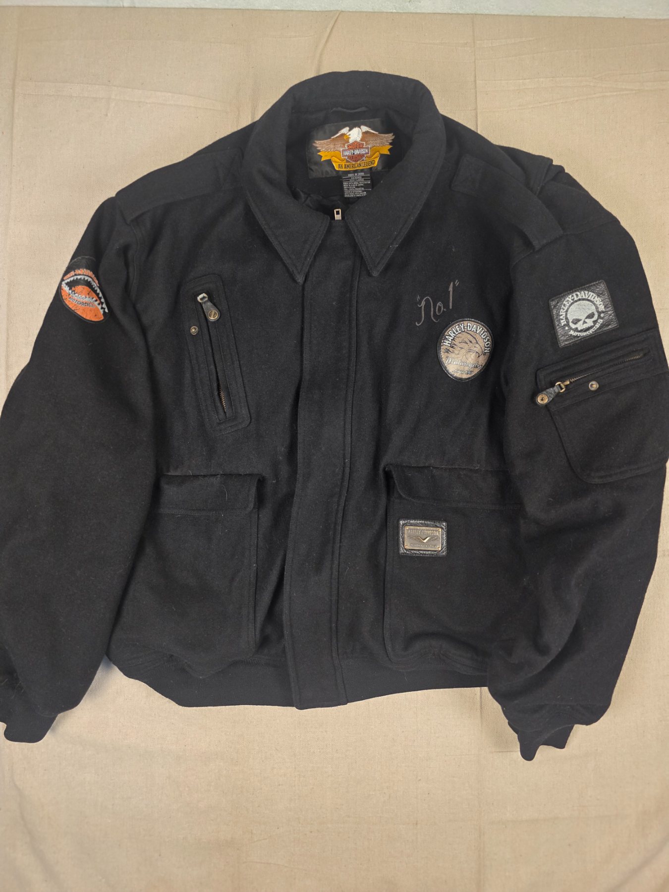 Harley-Davidson Motorcycles Wool Blend Jacket Men's 3XL Black Patches