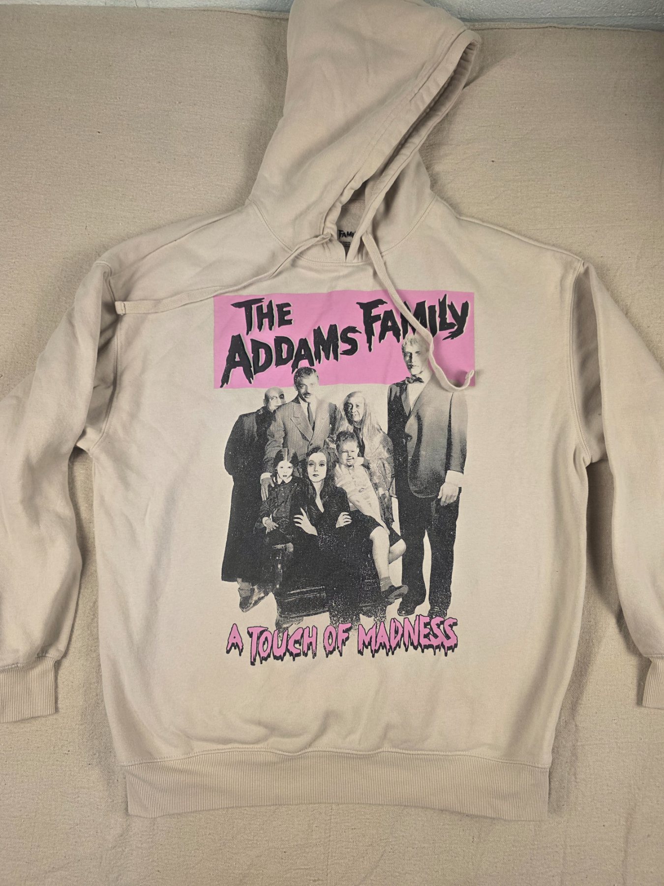 The Addams Family Graphic Pullover Hoodie Unisex Adult M Beige