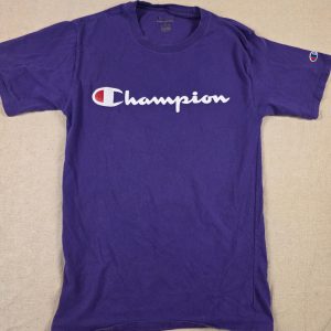Champion Logo Graphic T-Shirt Men's Small Purple Short Sleeve Crewneck