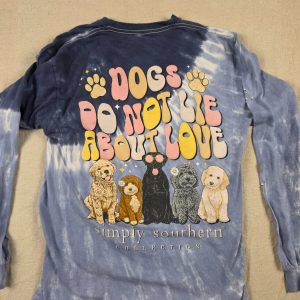 Simply Southern Dogs Do Not Lie Tie Dye Long Sleeve Shirt Women's M Blue