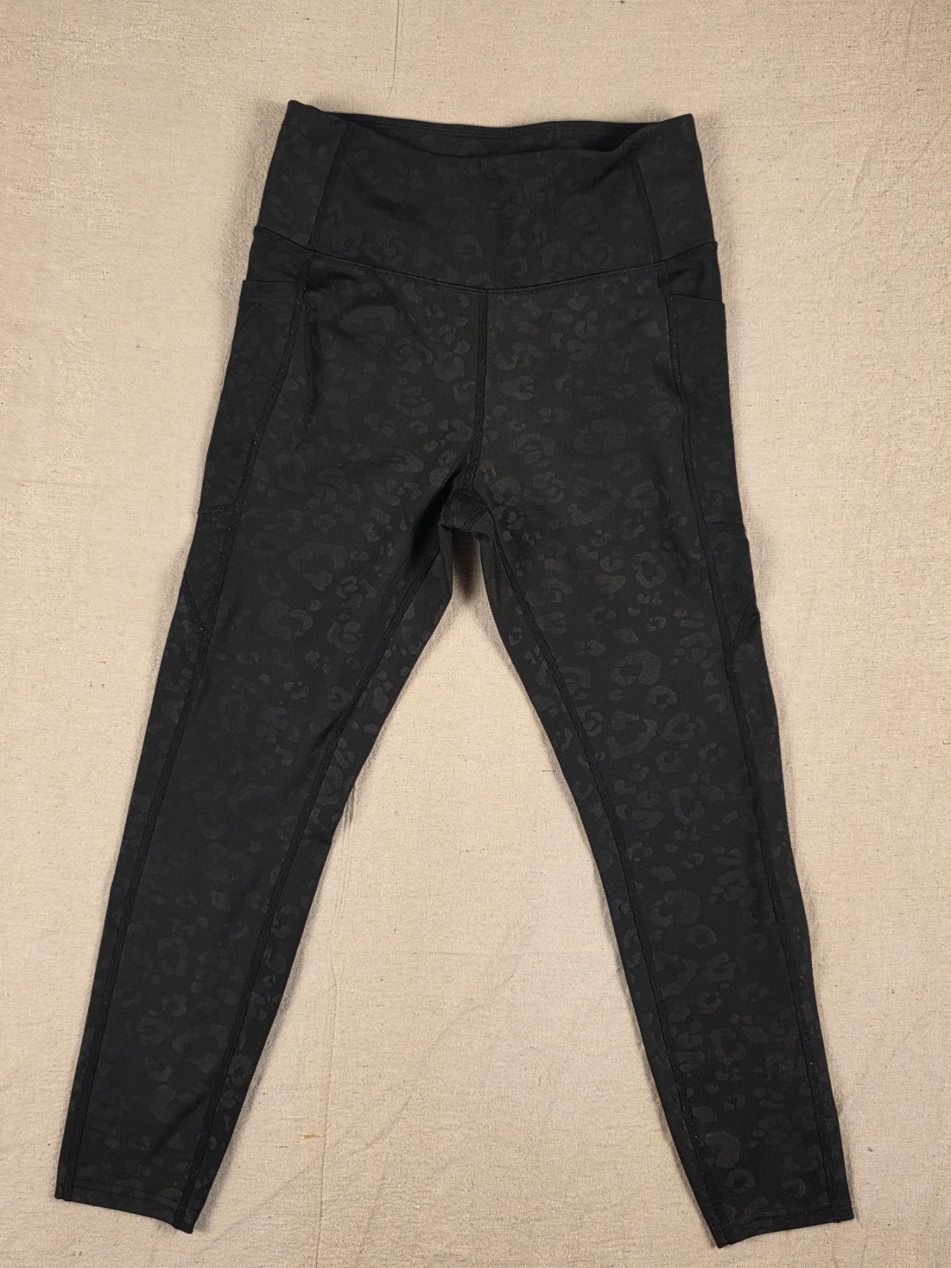 BSP High Rise Leopard Print Leggings Women's M Black Side Pockets