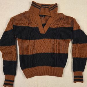 Almost Famous Womens M Brown Black Striped Cable Knit Turtleneck Sweater