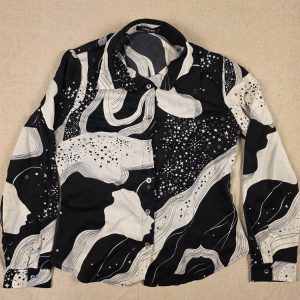 Chicme Women's Button Up Long Sleeve Shirt M Black White Star Print