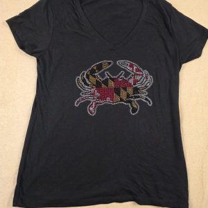 Next Level Women's XL Black V-Neck Rhinestone Maryland Flag Crab T-Shirt