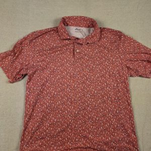 Peter Millar Seaside Sailboat Print Polo Shirt Men's L Orange Pima Cotton