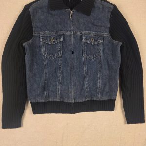 Marsh Landing Denim Knit Full Zip Jacket Women's M Blue Black Y2K