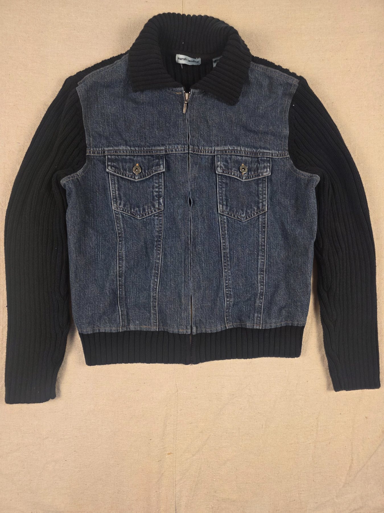 Marsh Landing Denim Knit Full Zip Jacket Women's M Blue Black Y2K