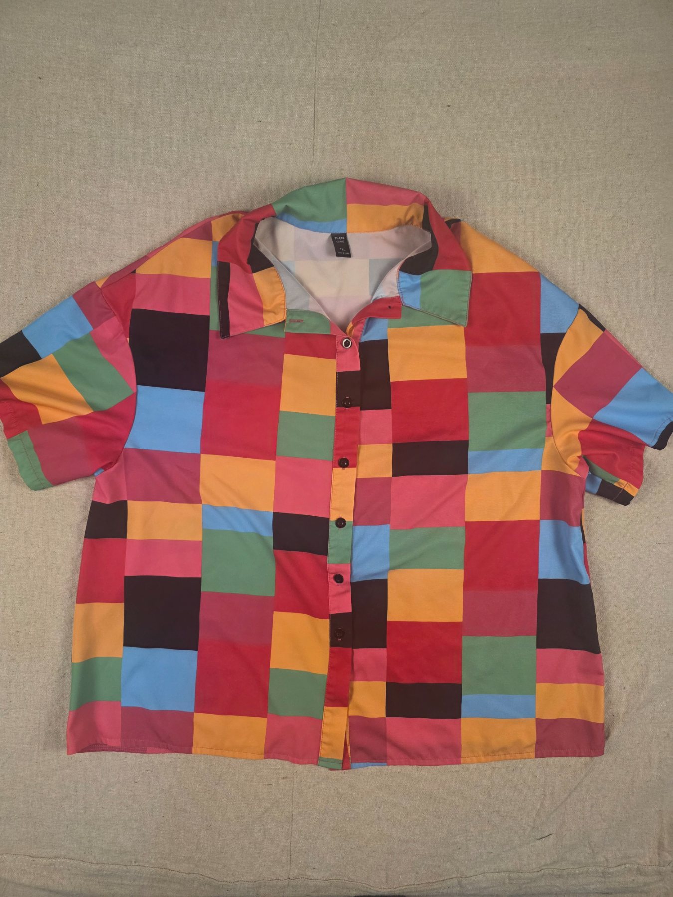 SHEIN Curve Colorblock Button-Up Shirt Women's 1XL Multicolor