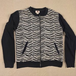 One Clothing Zip Front Bomber Jacket Women M Black White Chevron