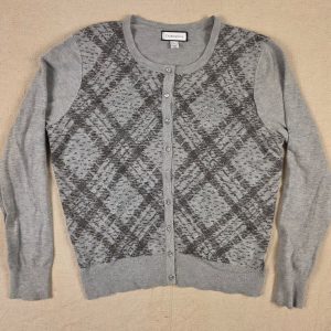 Charter Club Cardigan Metallic Pattern Women's Large Gray Button Front