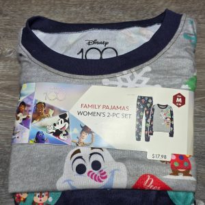 Disney 100 Holiday Pajama Set Women's M 8-10 Gray Navy 2 Piece