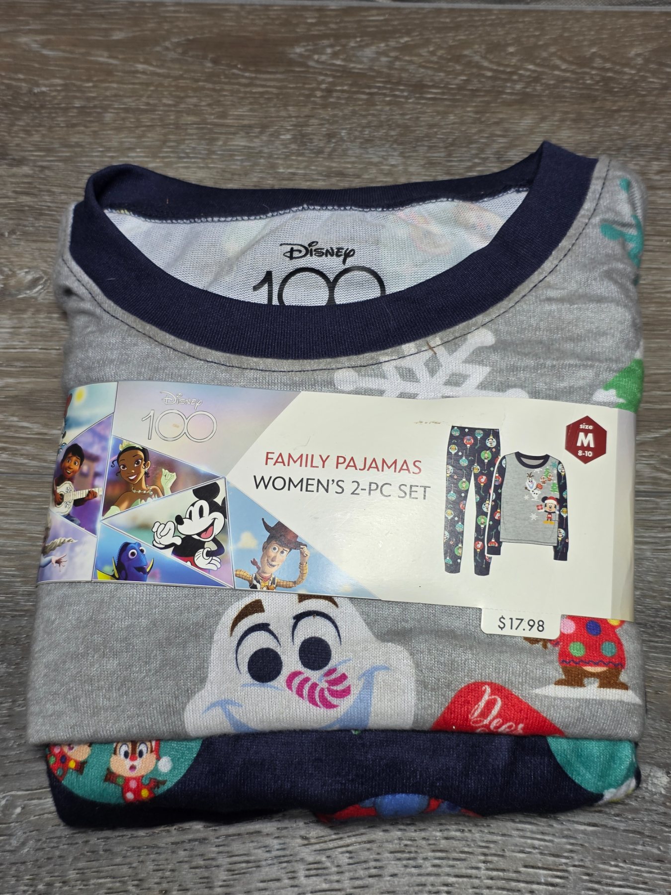 Disney 100 Holiday Pajama Set Women's M 8-10 Gray Navy 2 Piece