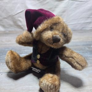 Schmidt Cannon Santa Teddy Bear Plush Plaid Vest Burgundy Hat 8 Inch