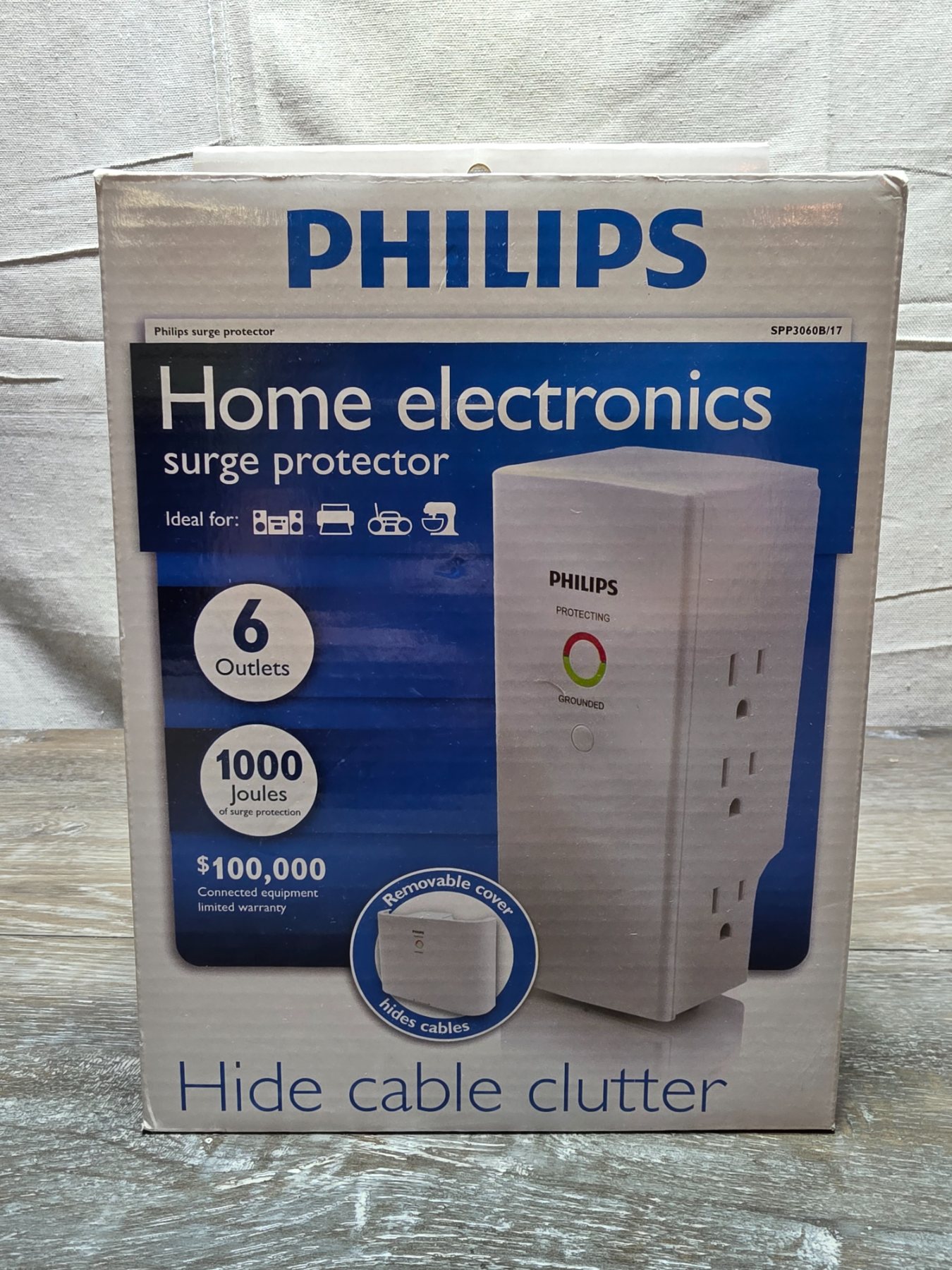 Philips SPP3060B/17 6 Outlet 1000 Joule Surge Protector Cable Cover