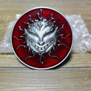 Red Enamel Evil Devil Face Flame Metal Belt Buckle