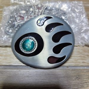 Southwestern Bear Paw Belt Buckle Turquoise Color Stone Silver Tone