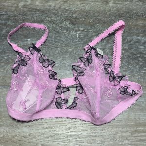 Victoria's Secret PINK Unlined Butterfly Embroidered Mesh Bra M Pink Black