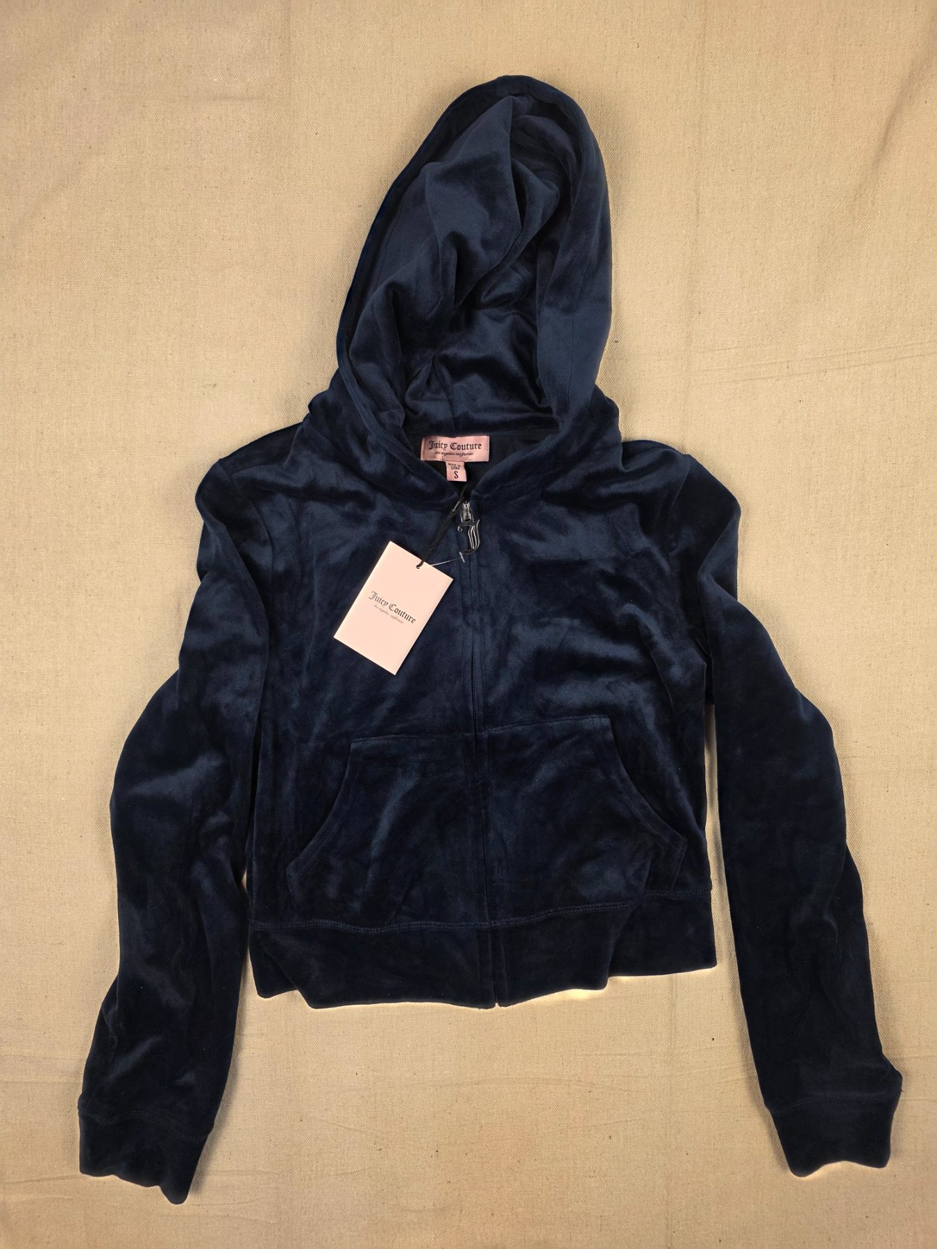 Juicy Couture Velour Rhinestone Zip Hoodie Women’s S Regal Blue