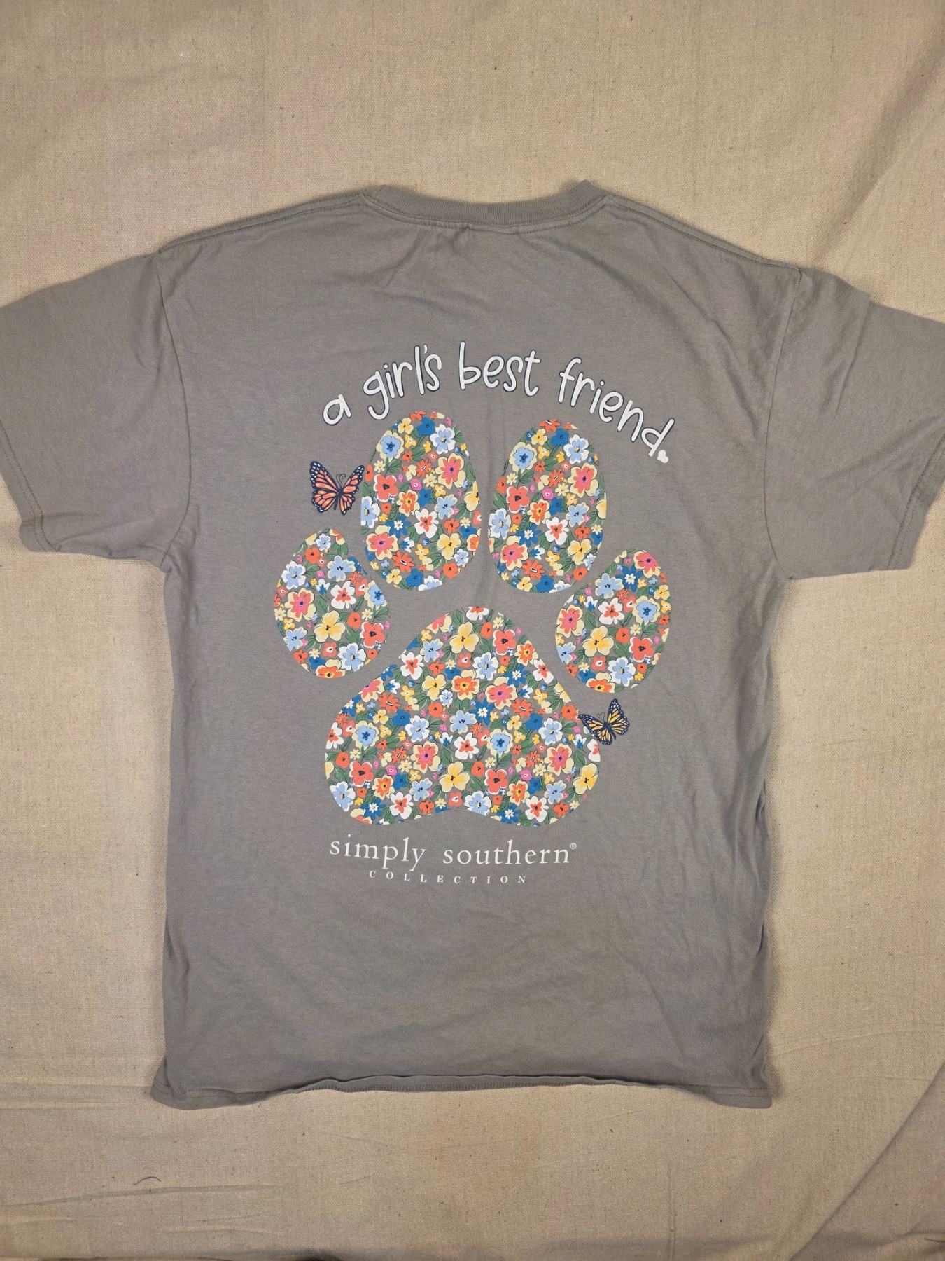 Simply Southern A Girl's Best Friend Paw Print Women's M Gray T-Shirt
