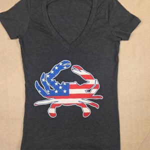 Next Level Women's V-Neck Patriotic Crab Graphic T-Shirt Gray