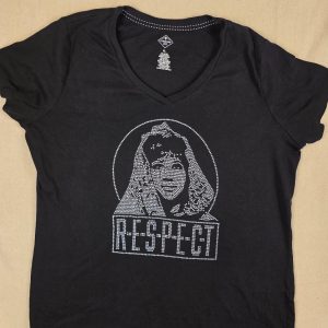 St. John's Bay Respect Rhinestone V-Neck T-Shirt Women's XL Black