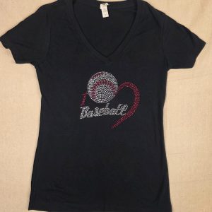 Ideal T Baseball Rhinestone V-Neck Women's Small Black Graphic T-Shirt