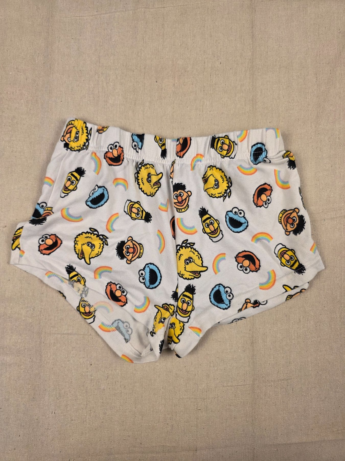 Sesame Street Graphic Sleep Shorts Women's XS White Rainbow Character Print