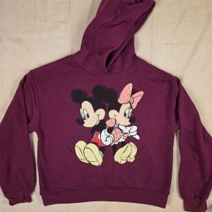 Disney Mickey Minnie Mouse Graphic Hoodie Women's Small Burgundy