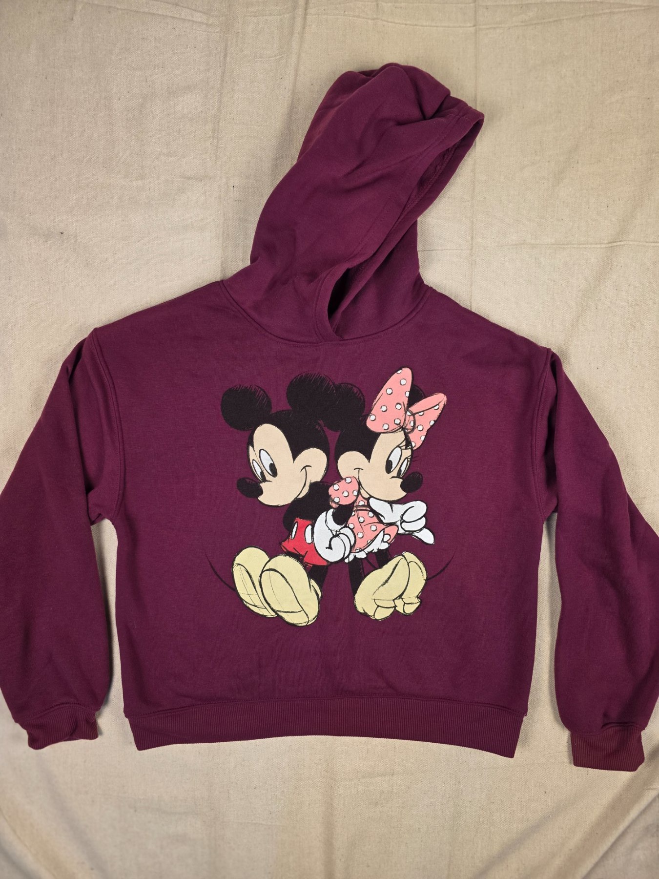 Disney Mickey Minnie Mouse Graphic Hoodie Women's Small Burgundy