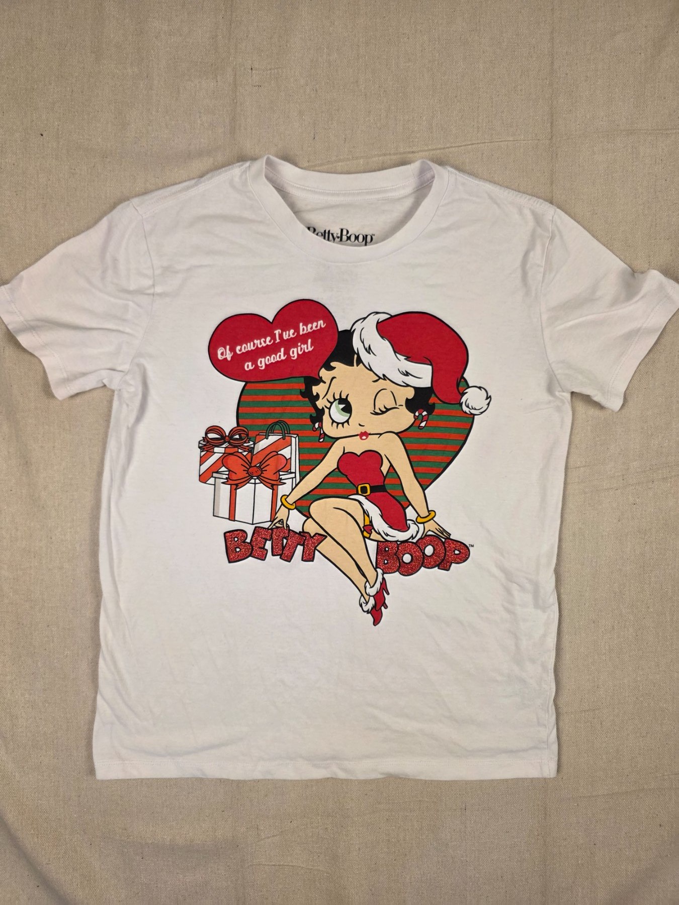Betty Boop Christmas Graphic T-Shirt Women's S White Short Sleeve