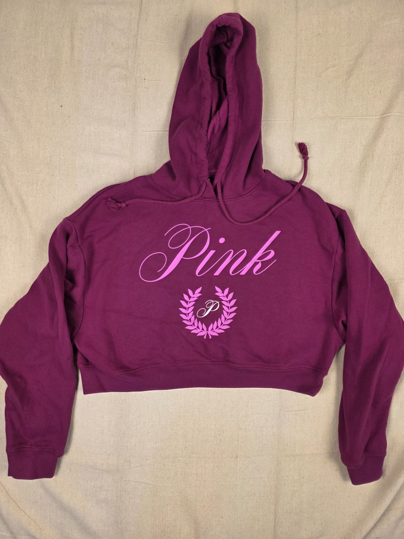 Victoria's Secret PINK Cropped Hoodie Women's M Purple Logo Graphic