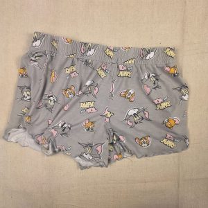 Tom and Jerry Pajama Lounge Shorts Women's XS 0/2 Gray Ruffle Hem