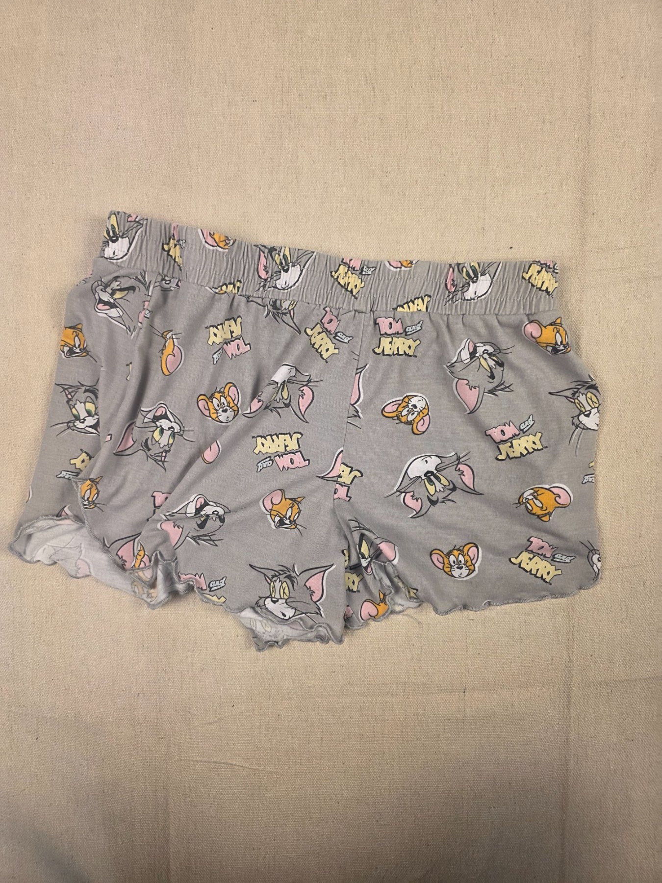 Tom and Jerry Pajama Lounge Shorts Women's XS 0/2 Gray Ruffle Hem