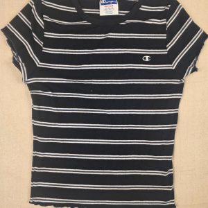 Champion Ribbed Striped Short Sleeve T-Shirt Women’s Medium Black White