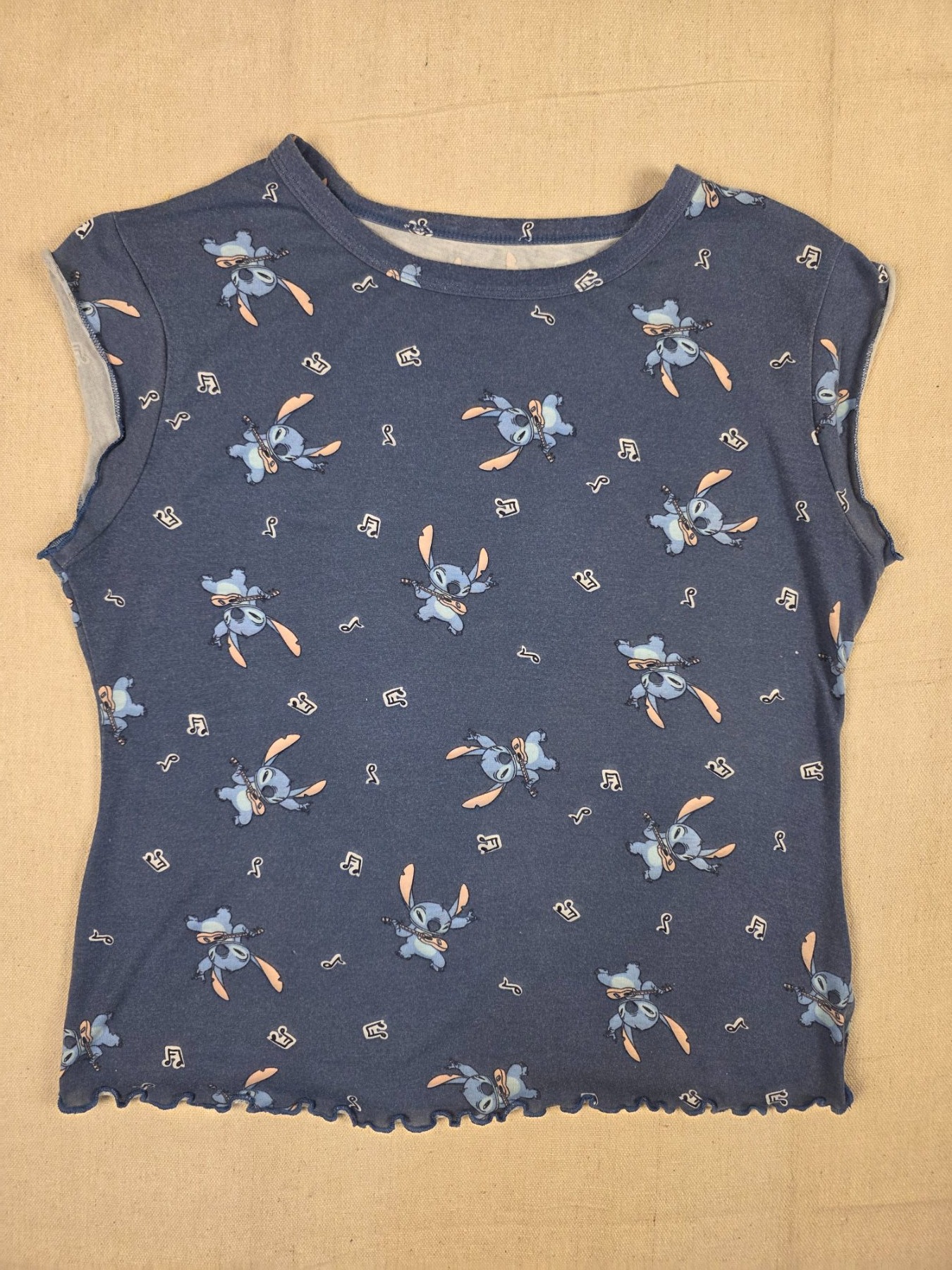 Disney Stitch Sleepwear Top Girls S 4-6 Slate Blue Guitar Print