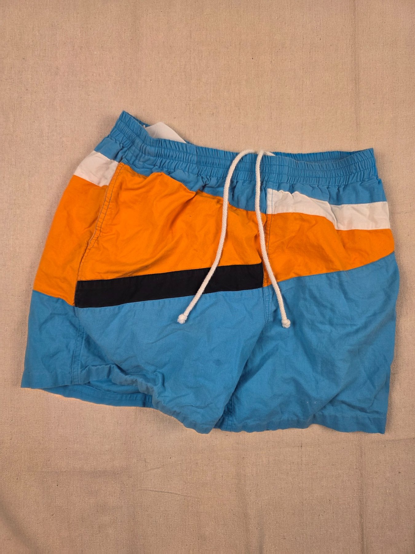 Southern Surf Men's M Colorblock Drawstring Swim Trunks Blue Orange