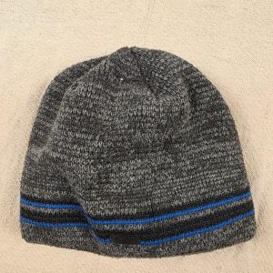 Igloos Knit Beanie Hat Gray Blue Stripe One Size Acrylic Lined