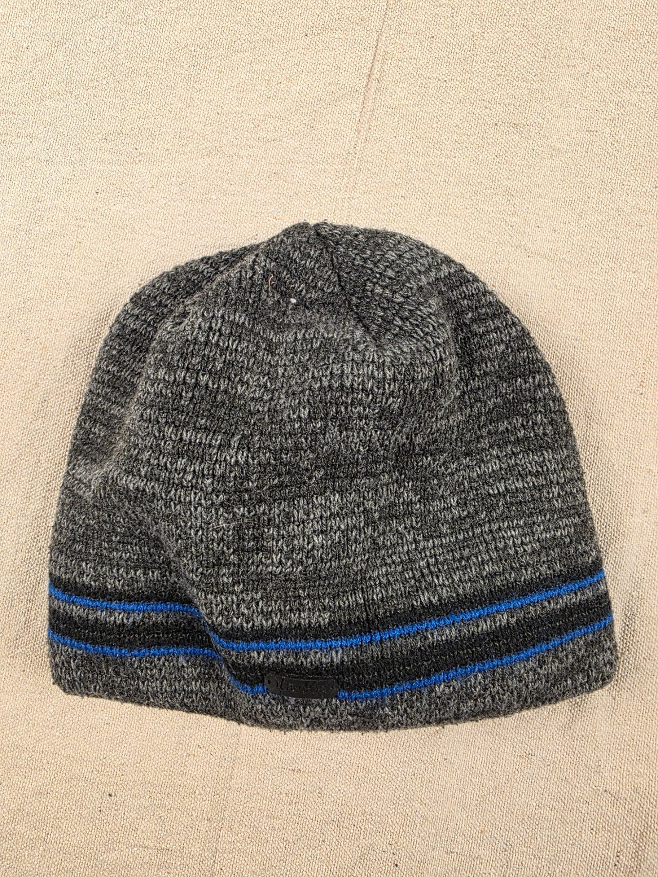 Igloos Knit Beanie Hat Gray Blue Stripe One Size Acrylic Lined