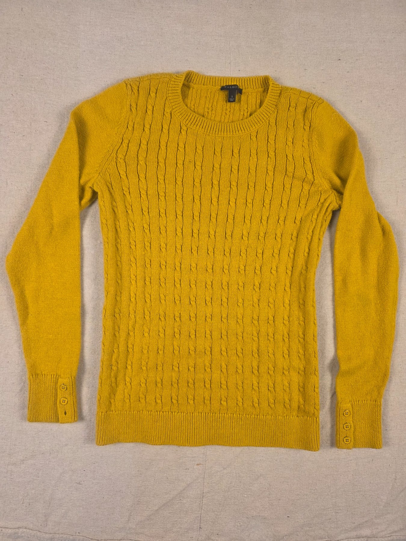 Talbots Cable Knit Pullover Sweater Women's Small Yellow Button Cuffs